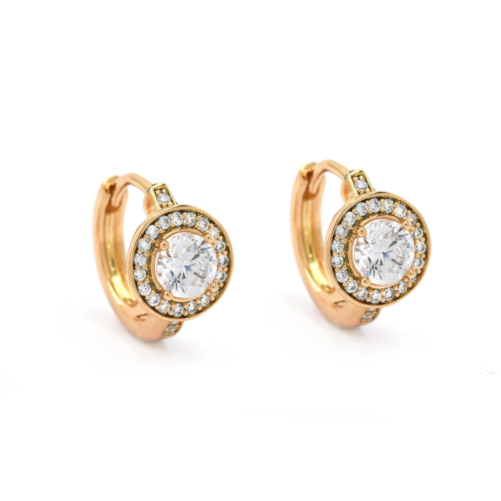 Premium halo cubic zirconia framed huggie earrings