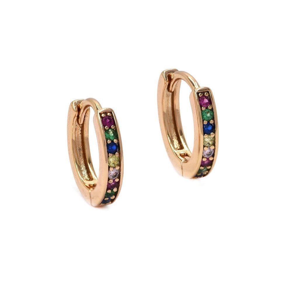 CZYE4498 - Premium brass 12mm mixed colour cubic zirconia huggie earrings