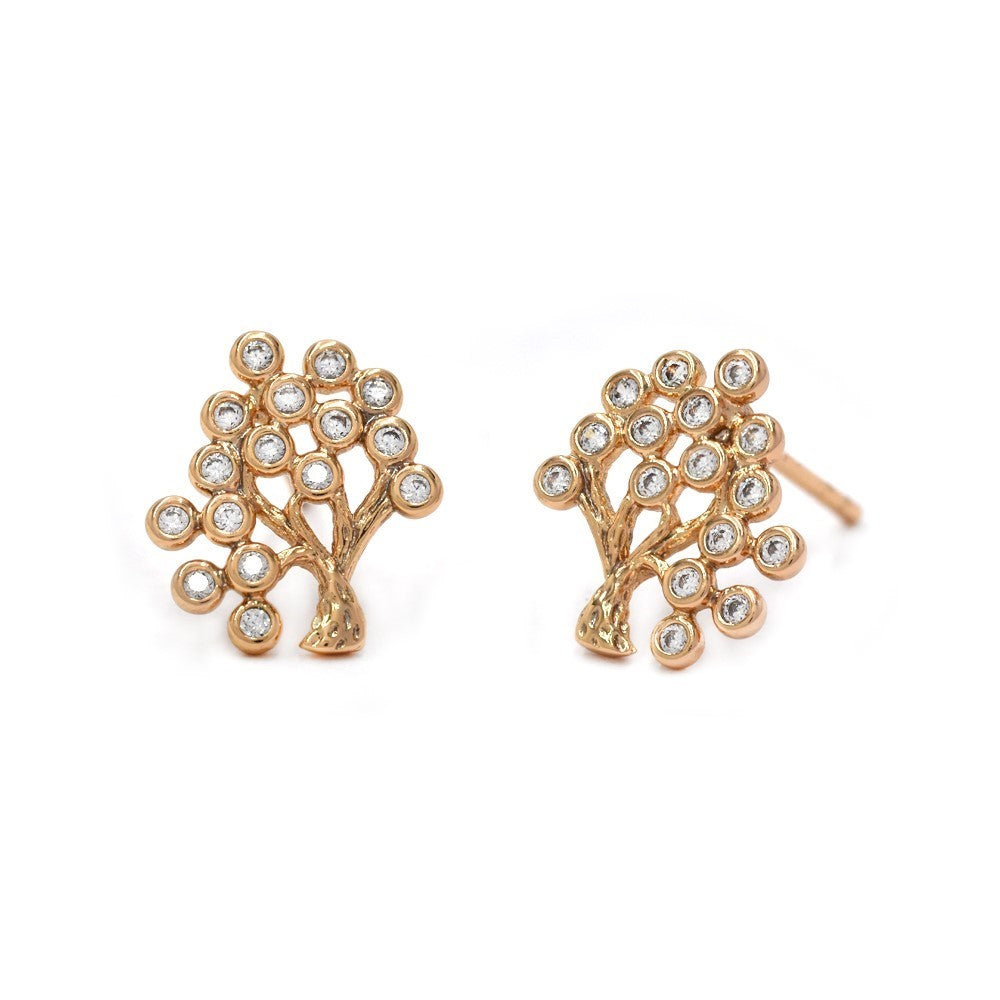 Premium tree of life cubic zirconia stud earrings