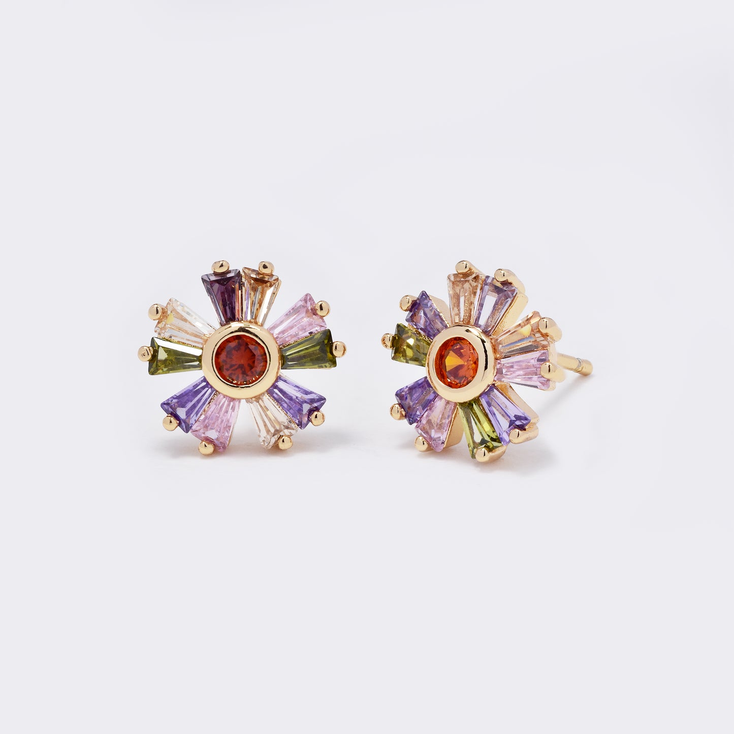 CZYE5672 - Premium brass gold plated CZ flower stud earrings