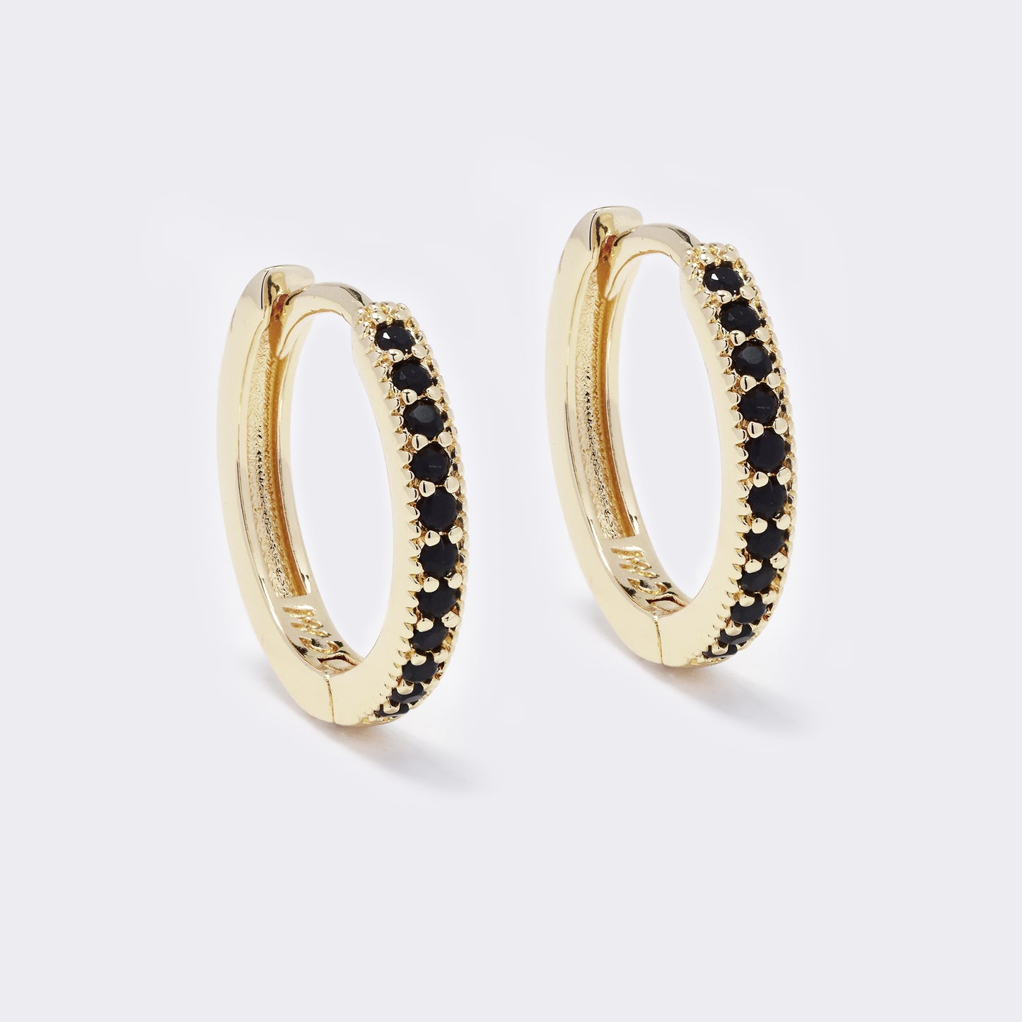 CZYE5673 - Premium brass gold plated black CZ hoop earrings