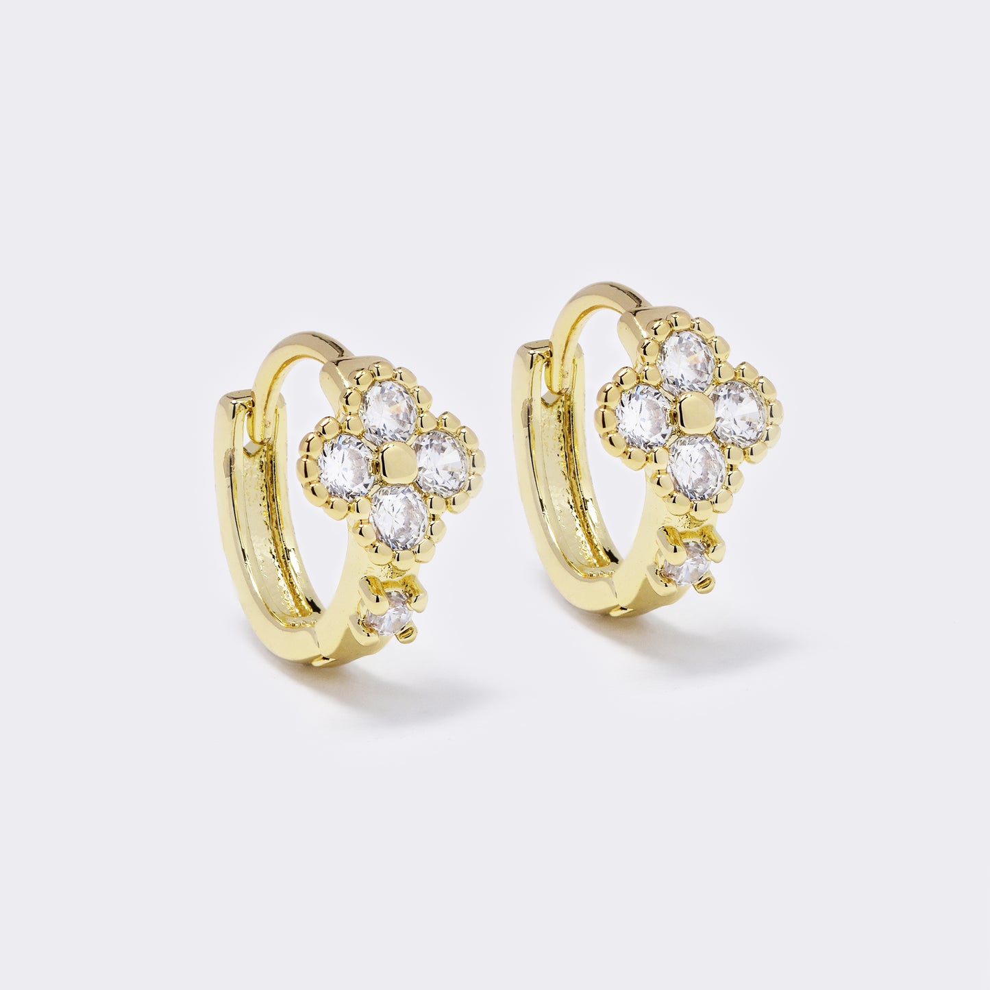 CZYE5682 - Premium brass gold plated CZ flower hoop earrings