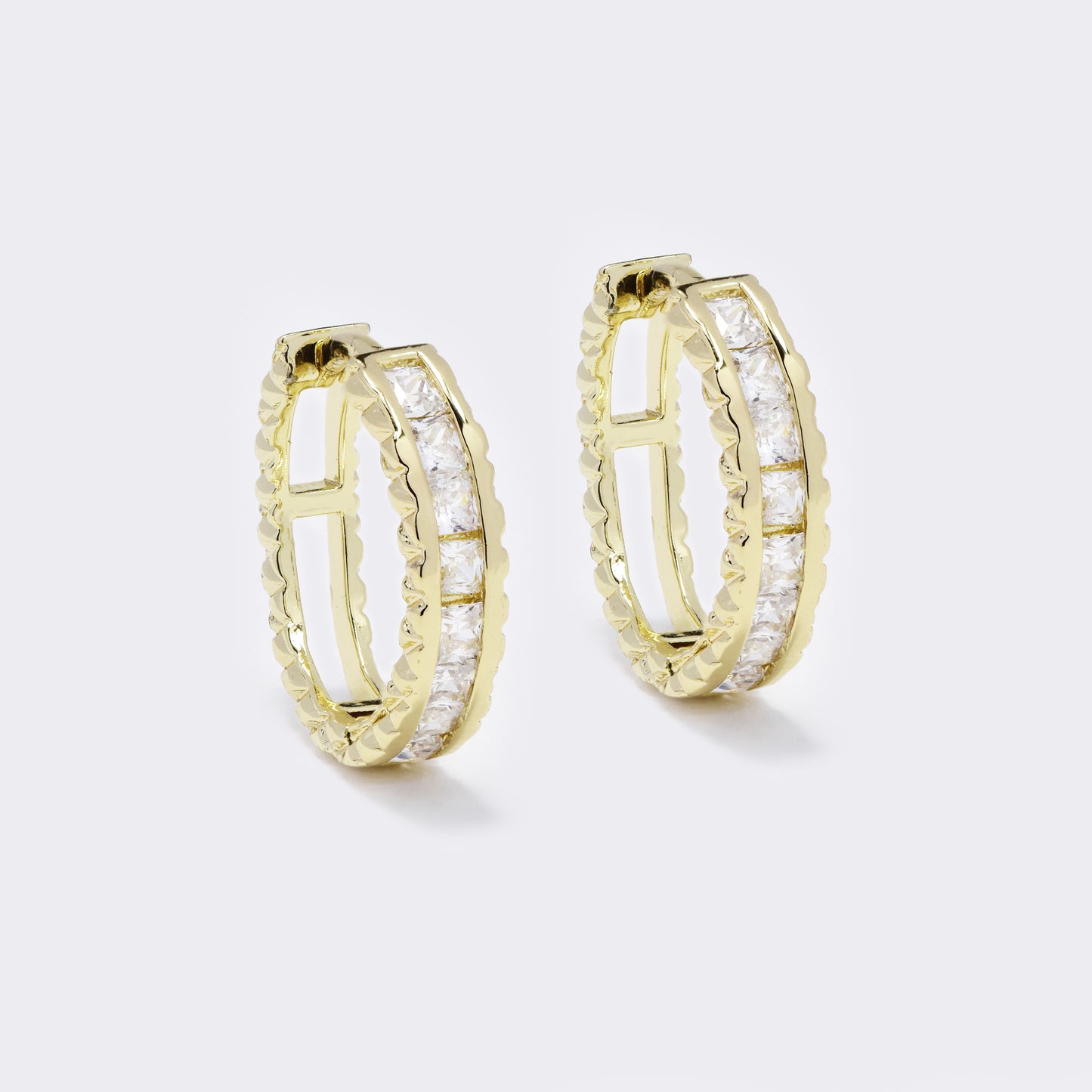 CZYE5683 - Premium brass gold plated channel set CZ hoop earrings