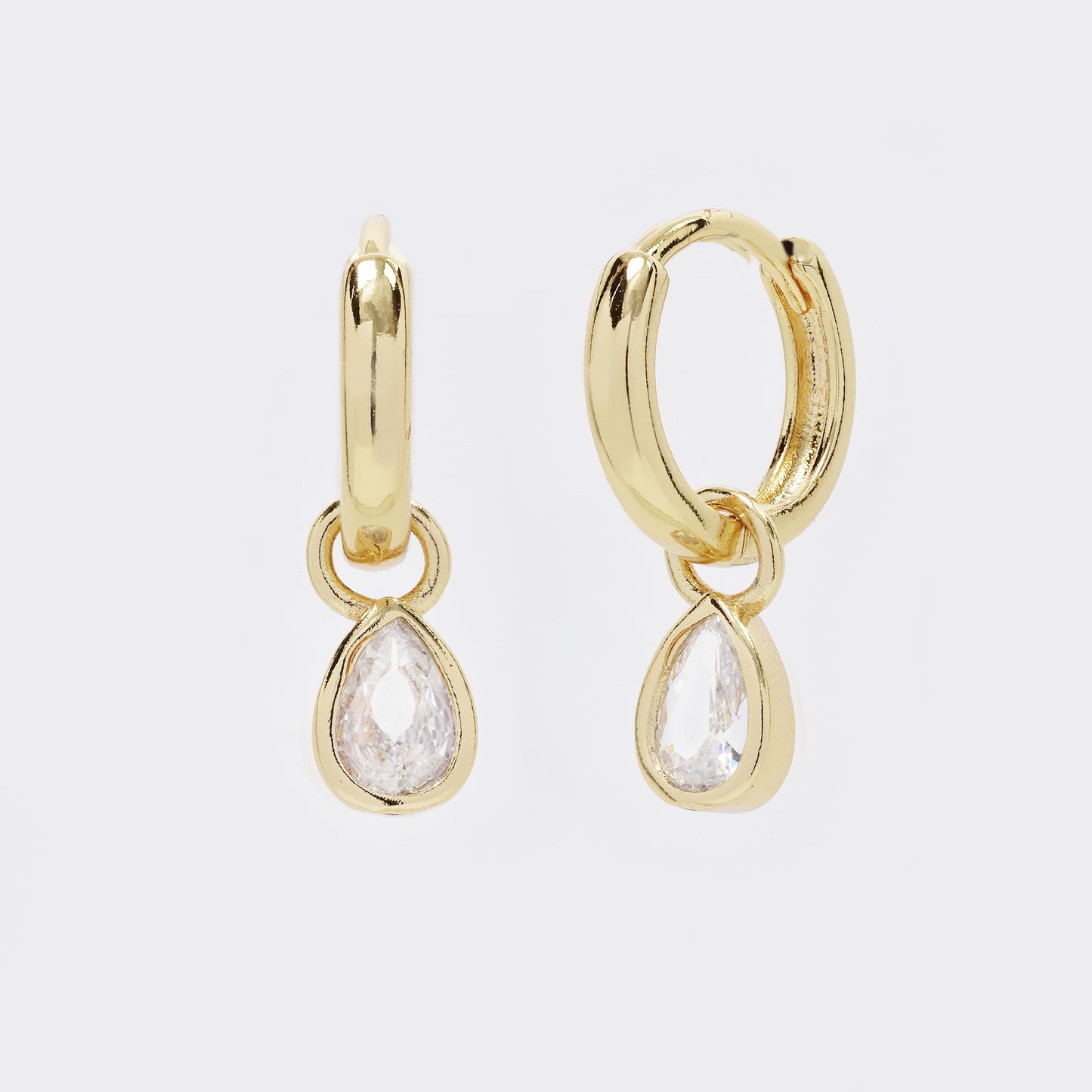 CZYE5691 - Premium brass gold plated CZ teardrop hoop earrings