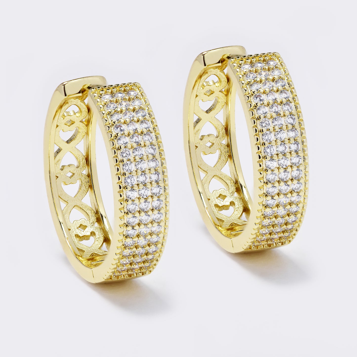 CZYE5692 - Premium brass gold plated 23x6mm 4 row CZ hoop earrings