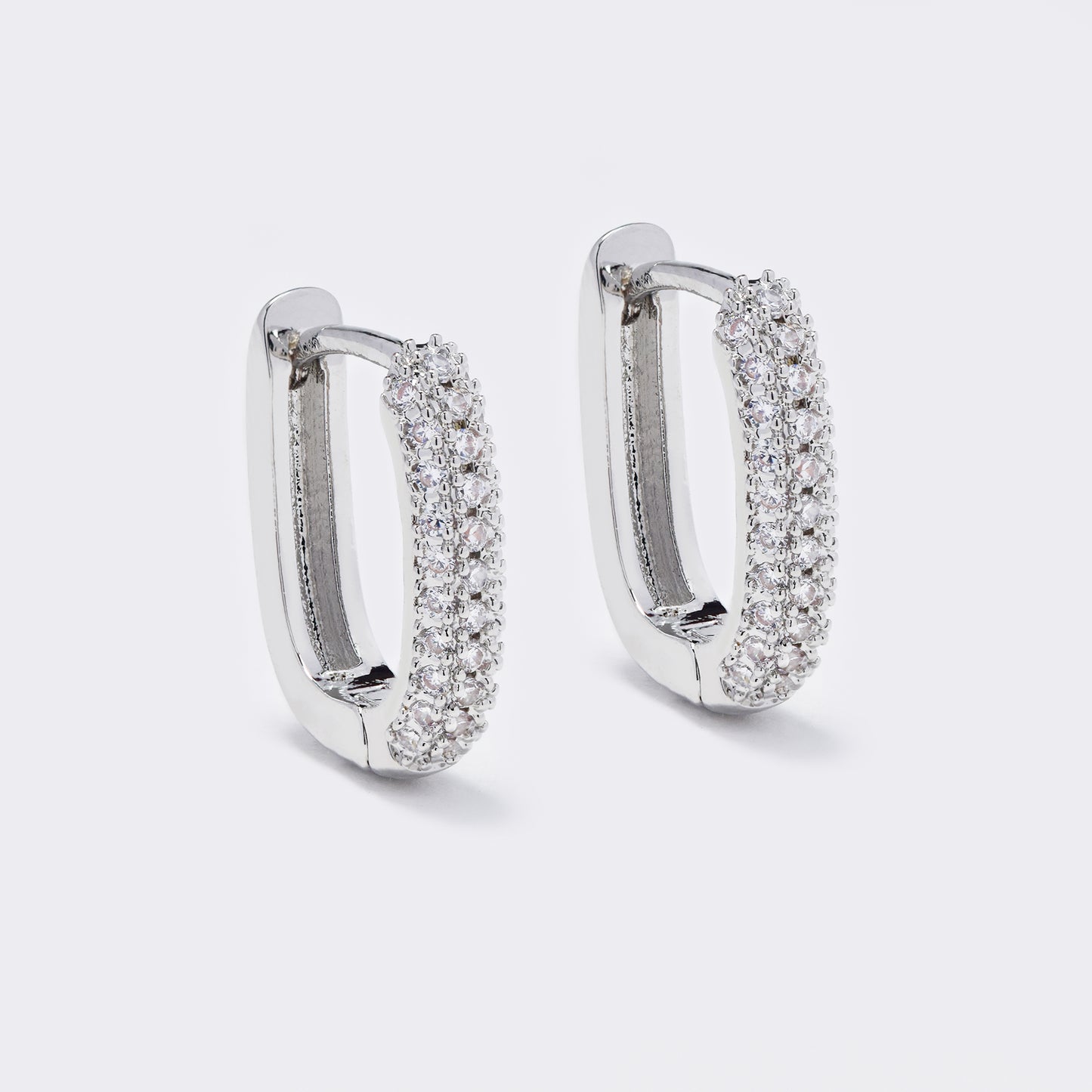 Premium silver plated 16x3mm oval 3 row CZ hoops - CZYE5721