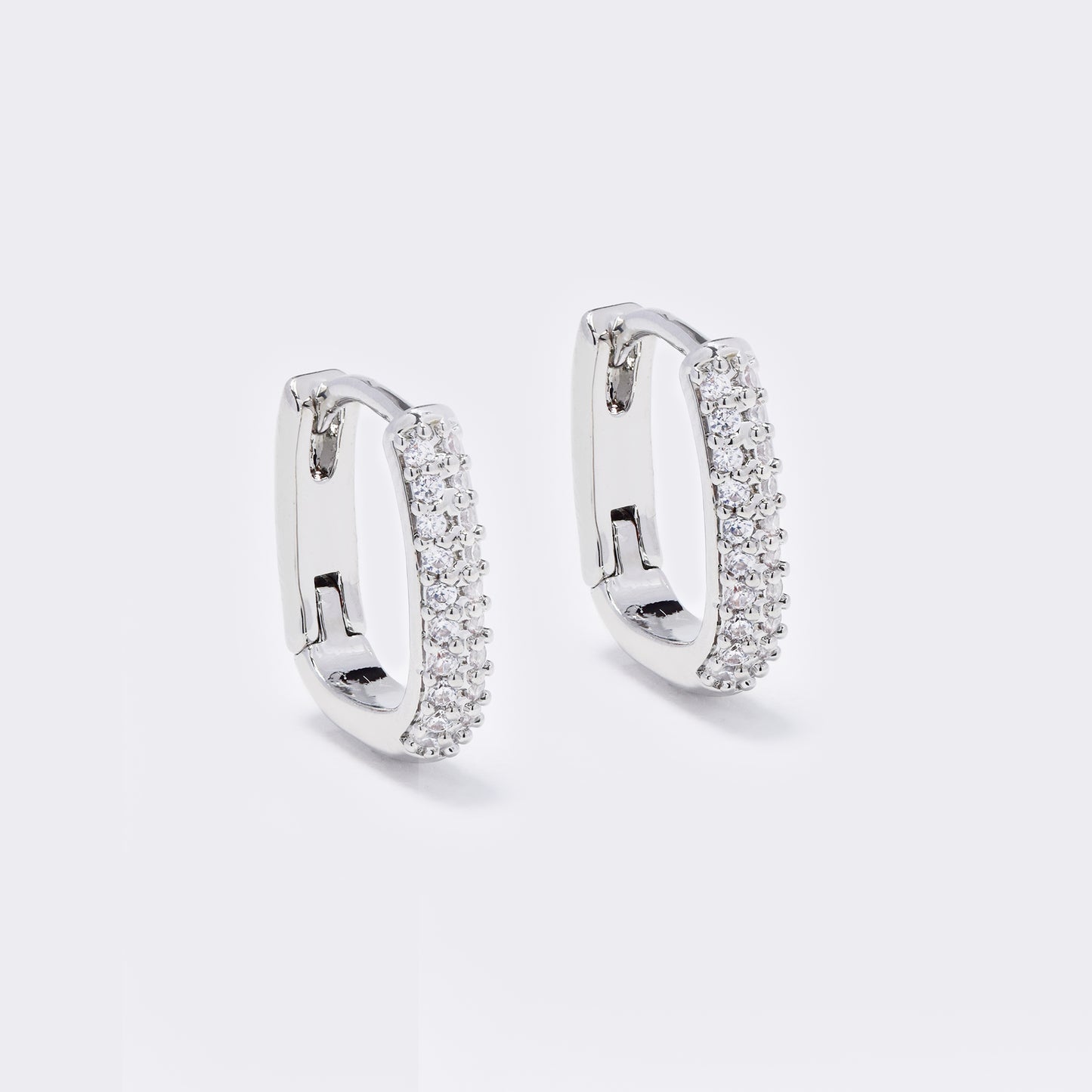 Premium silver plated 14x3mm square CZ hoops - CZYE5724