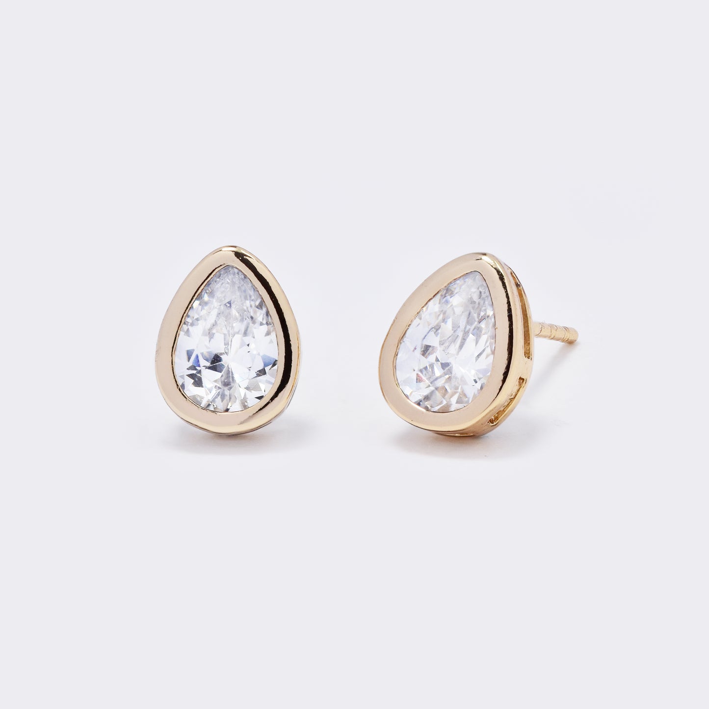 CZYE5774 - Premium brass rose gold teardrop CZ stud earrings