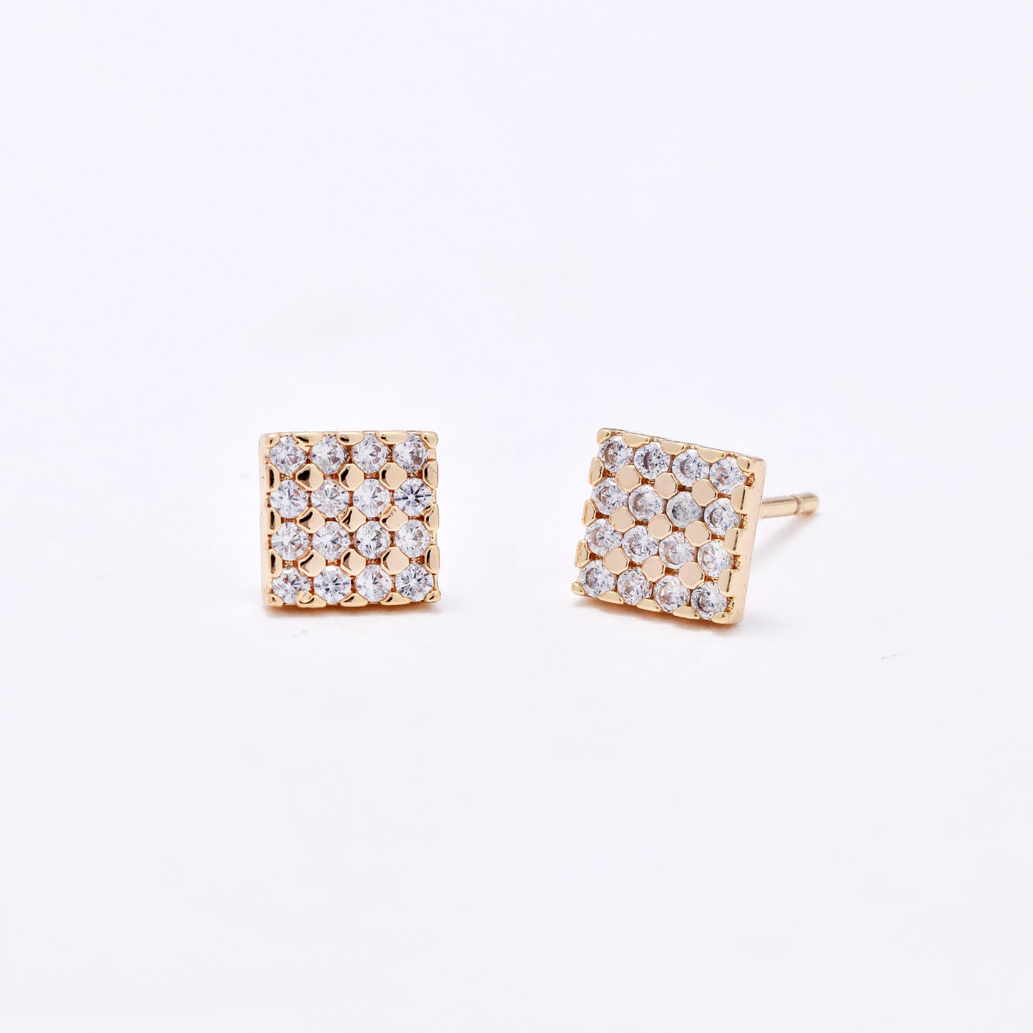 CZYE6145 - Premium brass 6mm square CZ stud earrings