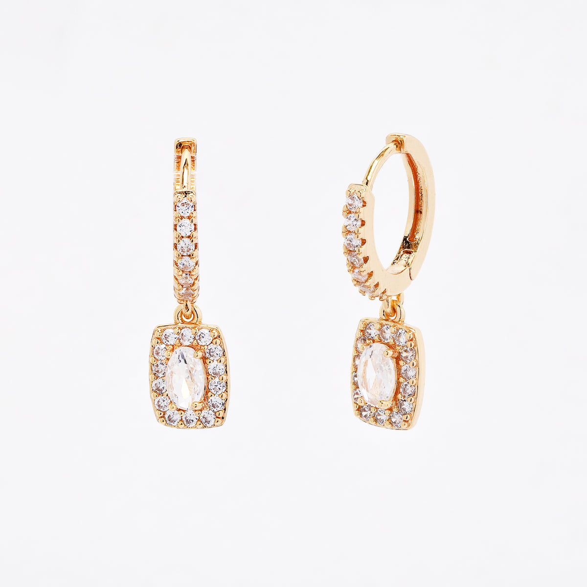 CZYE6151 - Brass 21mm drop CZ hoop earrings