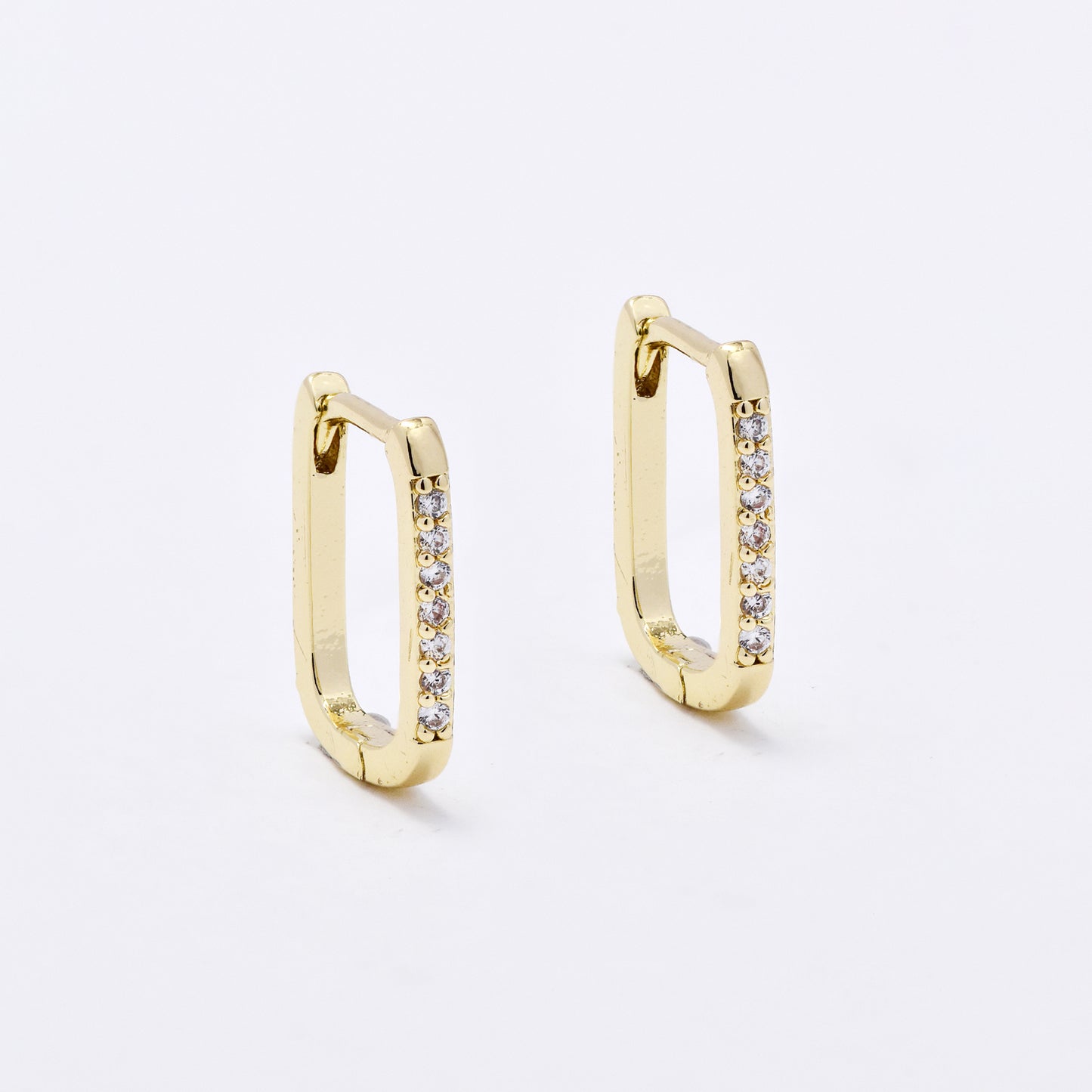 CZYE6156 - Premium brass 13mm rectangle CZ hoop earrings