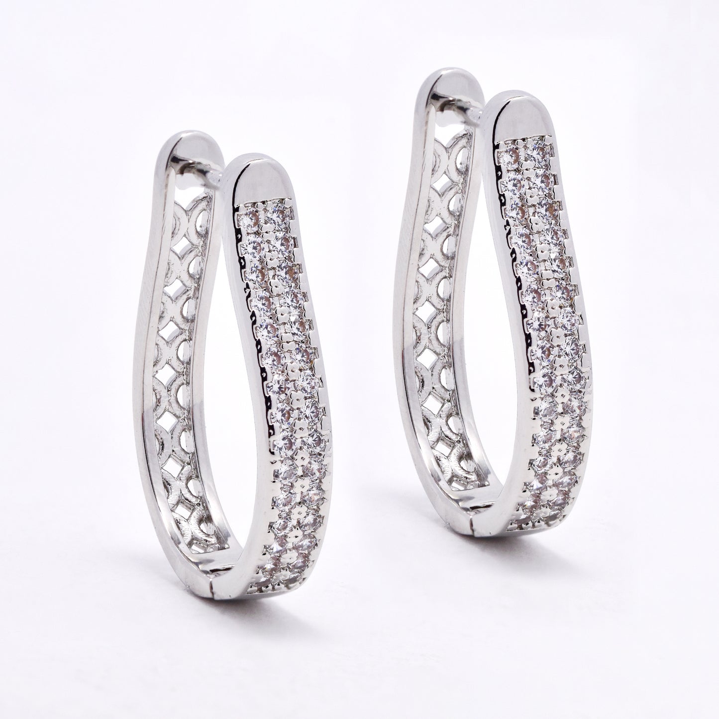 CZYE6589 - Premium brass 28mm x 4mm CZ hoop earrings
