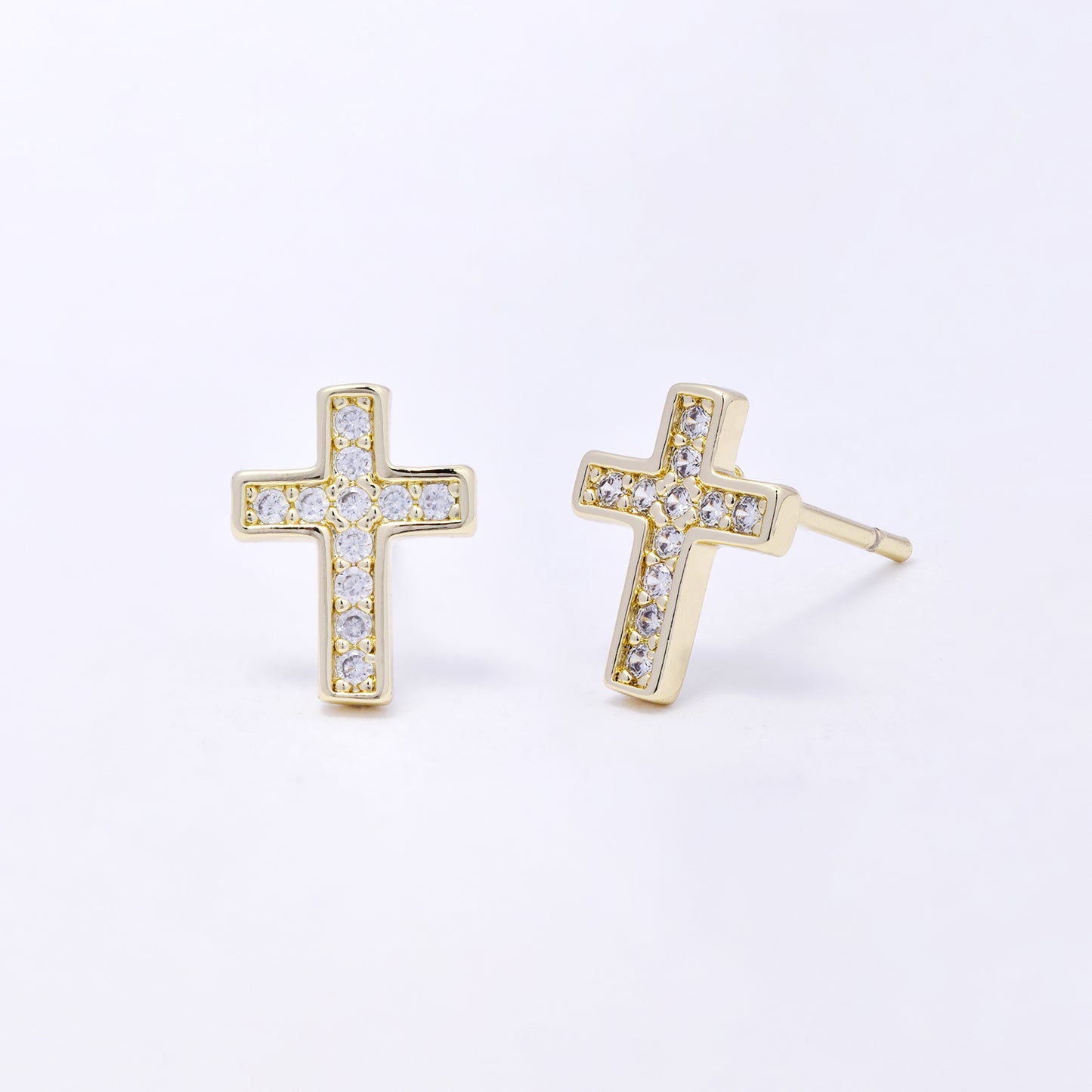 CZYE7223 - Premium brass 10.5mm x 8mm CZ cross stud