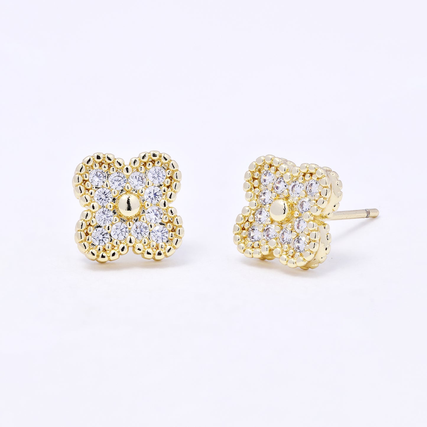 CZYE7231 - Premium brass 9mm dotted CZ flower earring