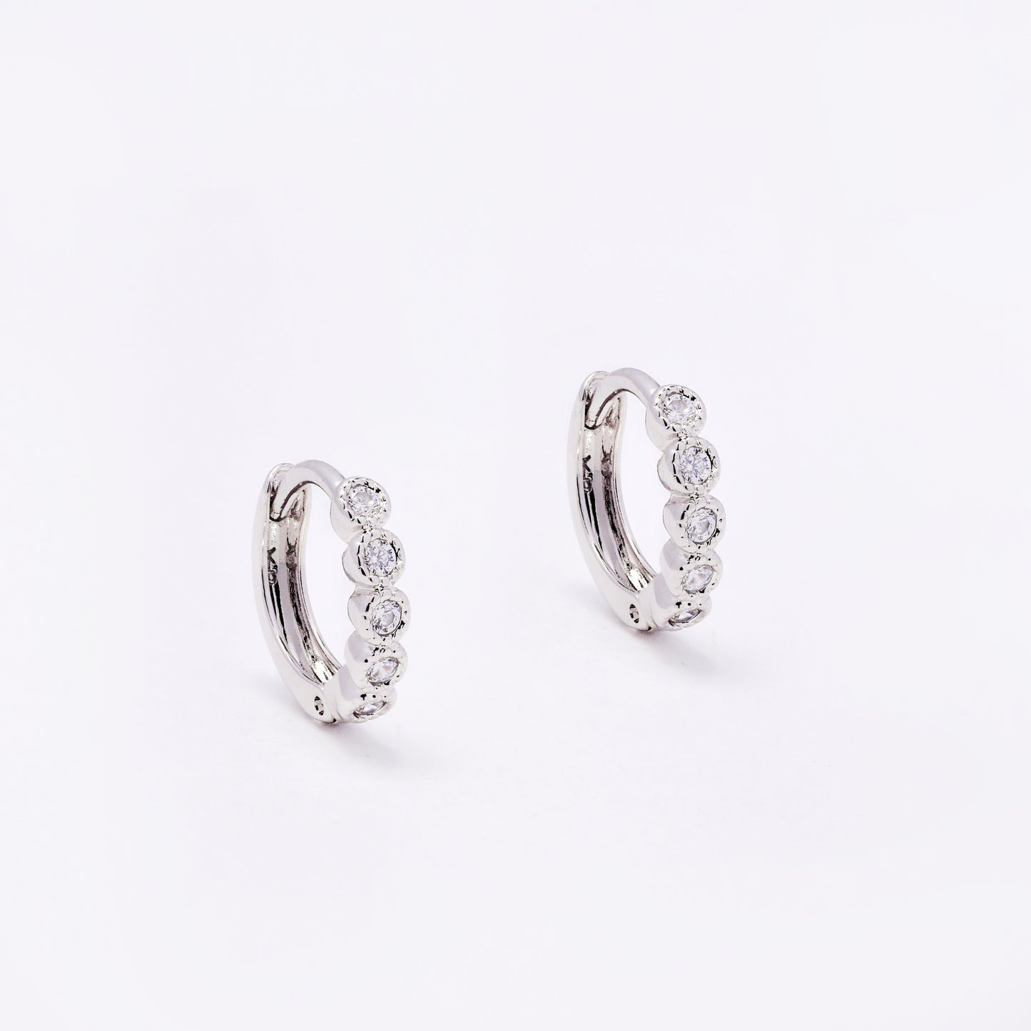 CZYE7459 - Premium brass plated 10mm x 2mm round CZ hoop earring