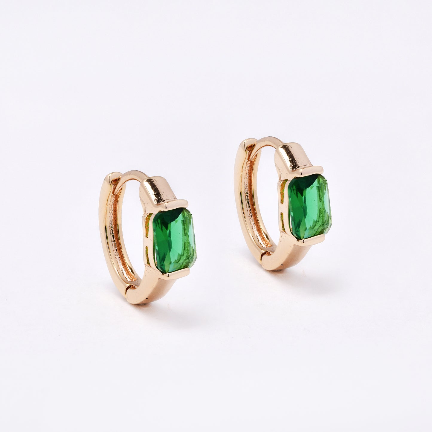 CZYE7461 - Premium brass plated 12mm x 2.5mm rectangular CZ accent hoop earring