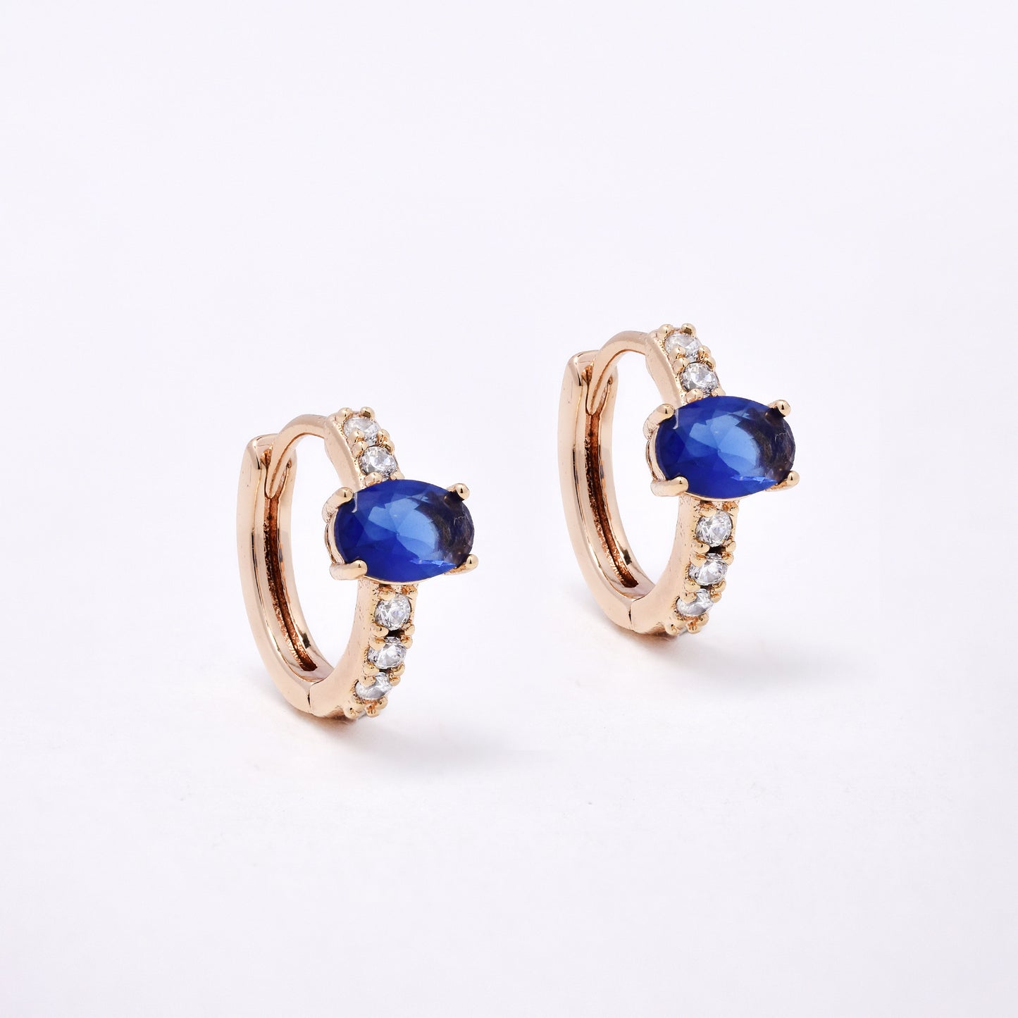 CZYE7479 - Premium brass plated 13mm x 2mm oval CZ accent hoop earring