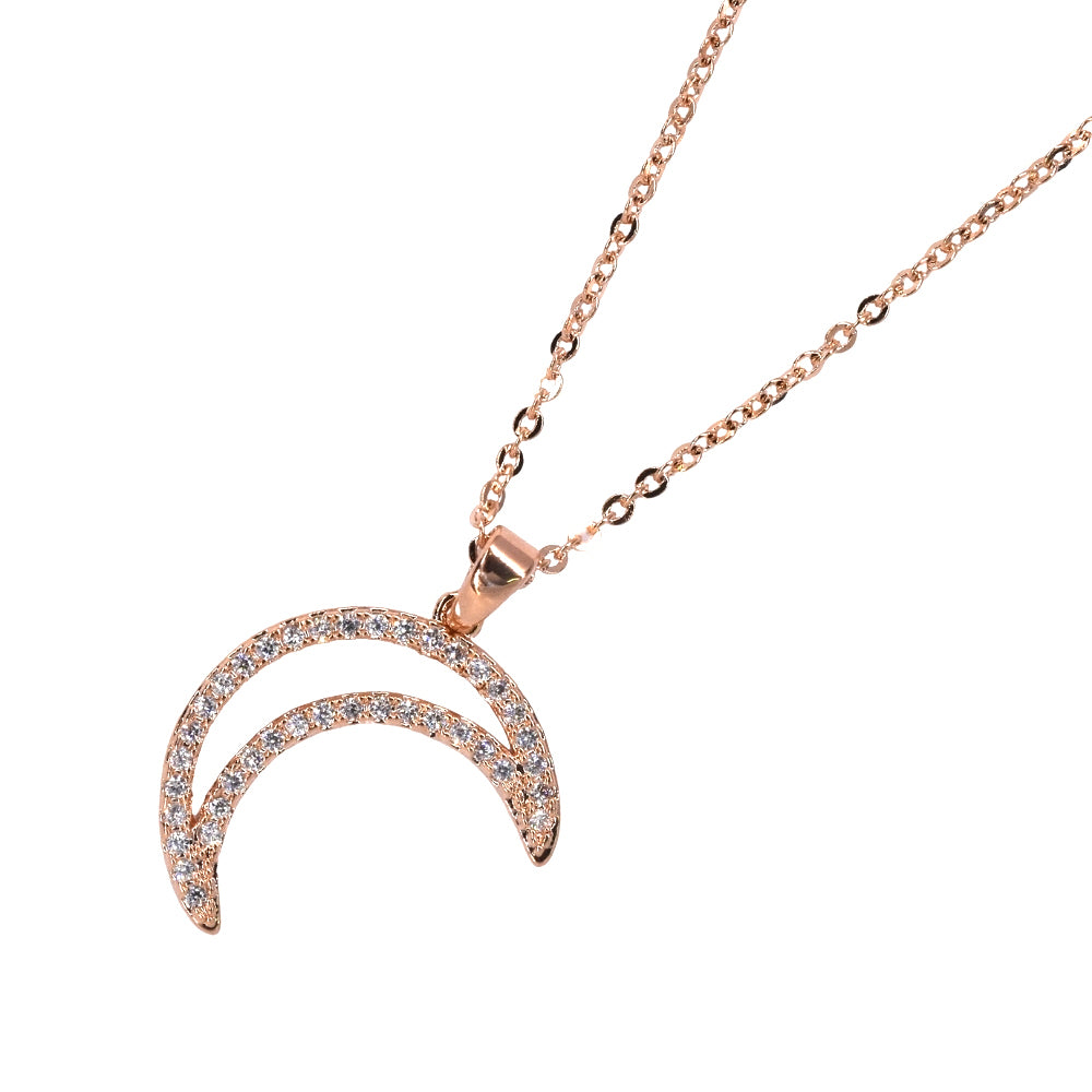 Premium rose gold cubic zirconia cutout moon necklace