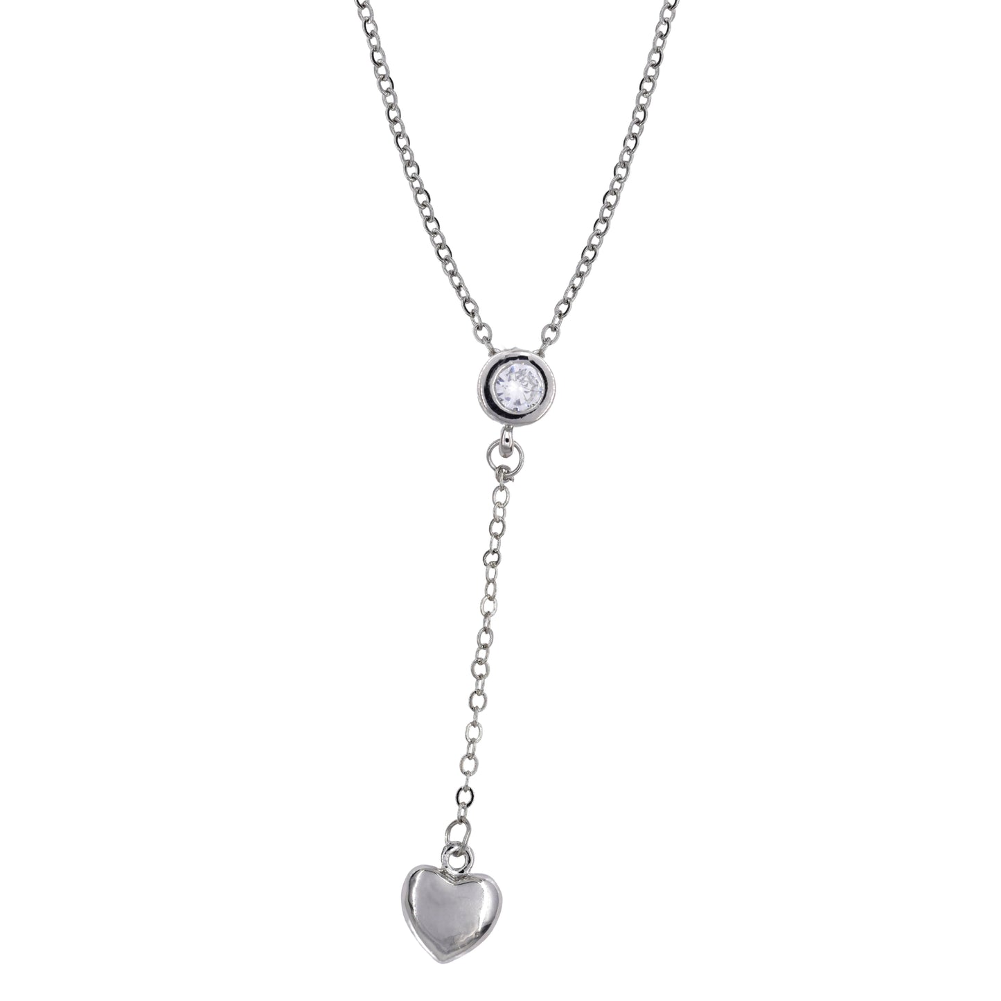 Premium cubic zirconia round pendant hanging heart Y necklace