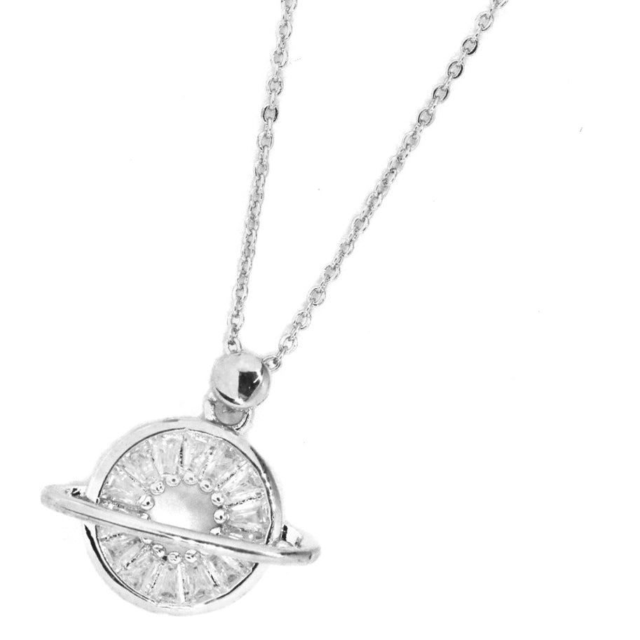 Premium Saturn pendant on chain set with tapered baguettes