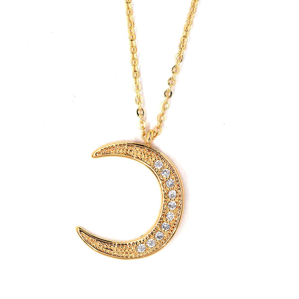 Premium cubic zirconia gold plated moon necklace