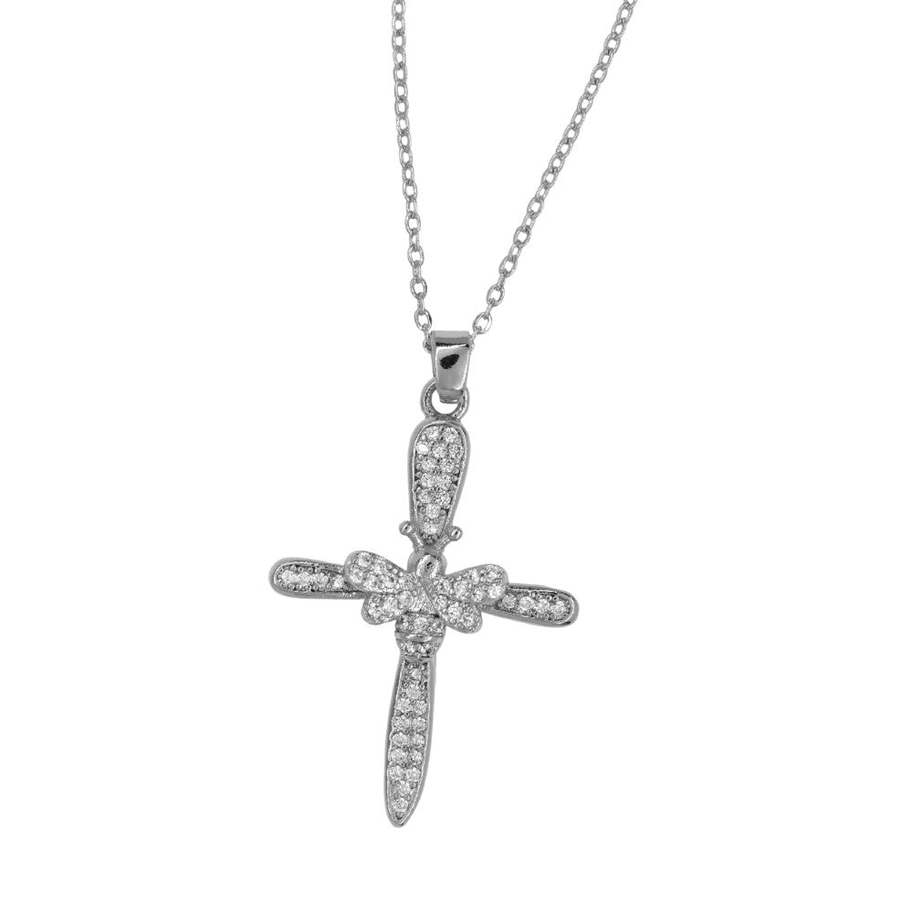 Premium cubic zirconia butterfly cross necklace
