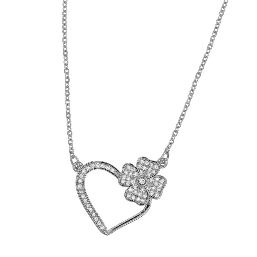 Premium cubic zirconia heart and flower necklace