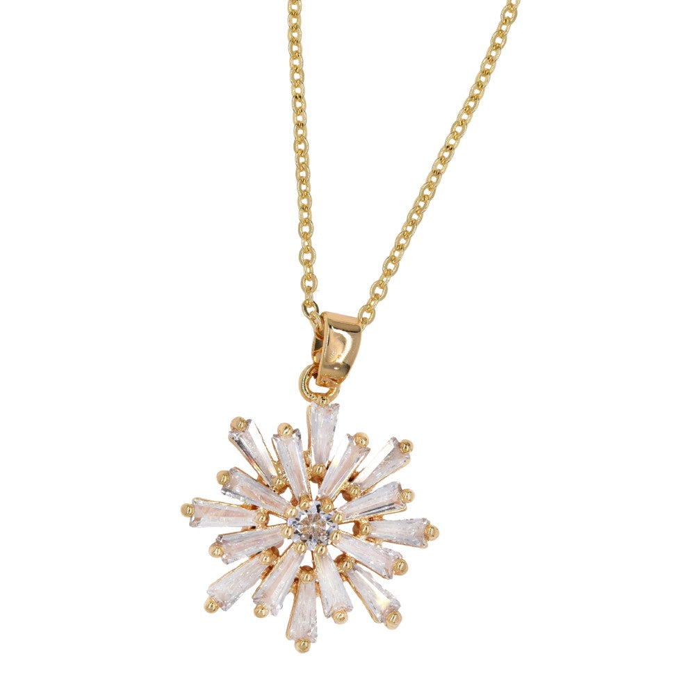 Premium baguette cubic zirconia flower pendant necklace