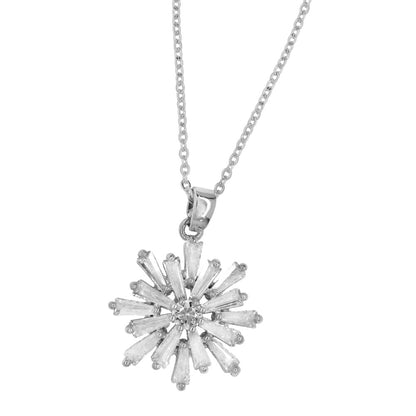 Premium baguette cubic zirconia flower pendant necklace