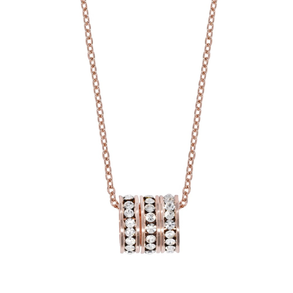 Premium rose gold plated triple barrel ring cubic zirconia necklace