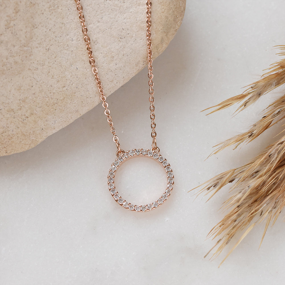 premium CZ cutout circle necklace - CZYN3788-RG