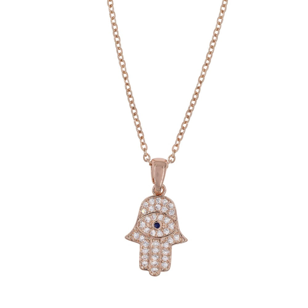 Premium rose gold cubic zirconia Hamsa hand necklace - CZYN3790