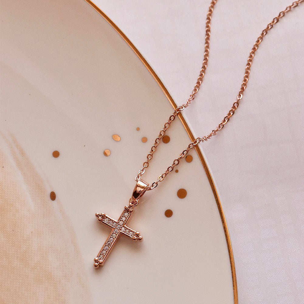 Premium cz cross necklace - CZYN3799-RG