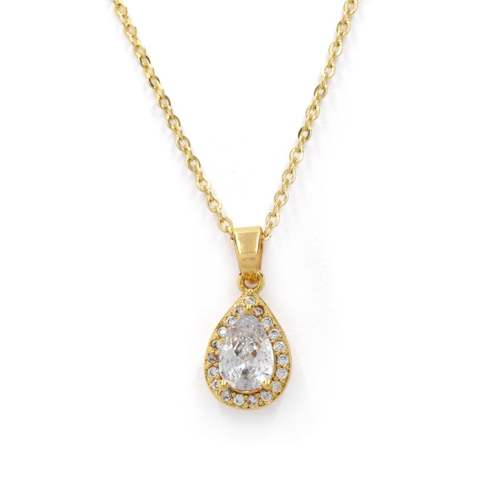 CZYN4227 - Brass cubic zirconia teardrop framed necklace