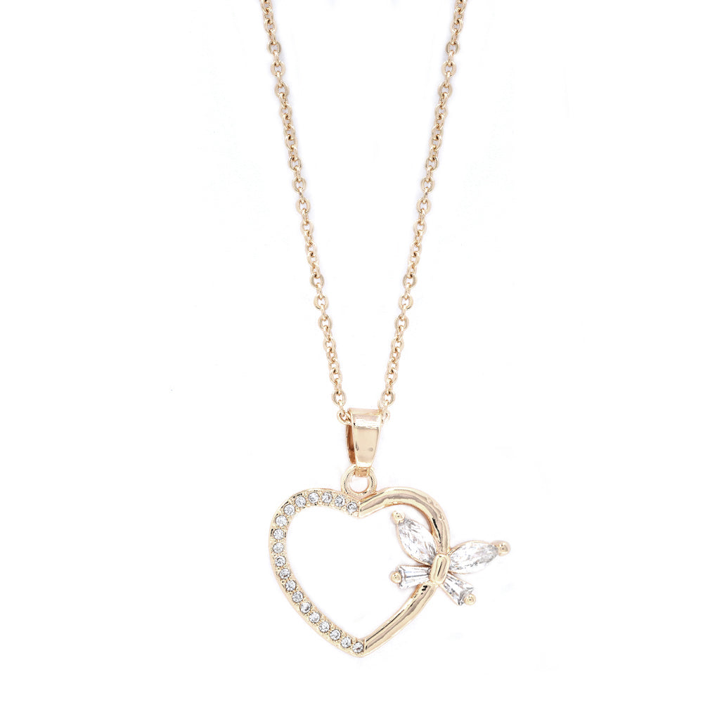 Premium cubic zirconia cutout heart butterfly necklace
