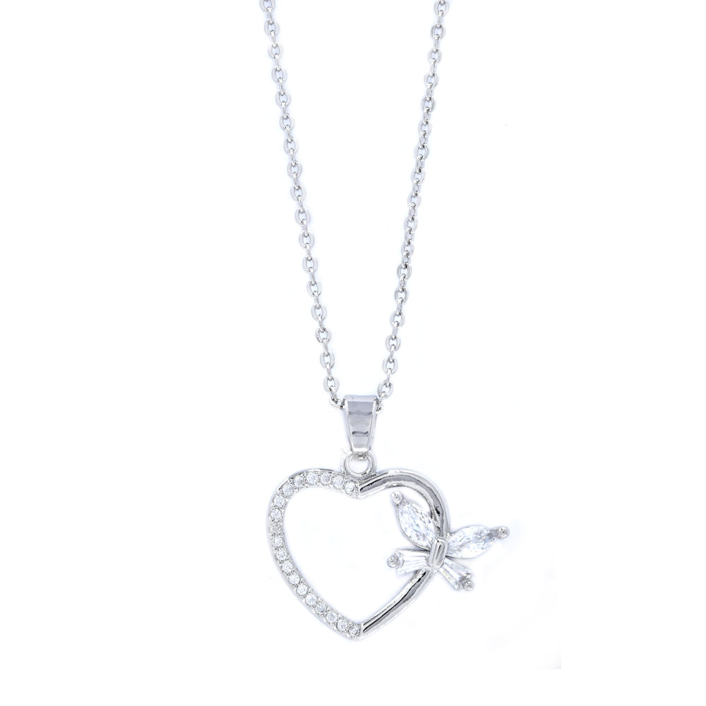 Premium cubic zirconia cutout heart butterfly necklace CZYN4591-G