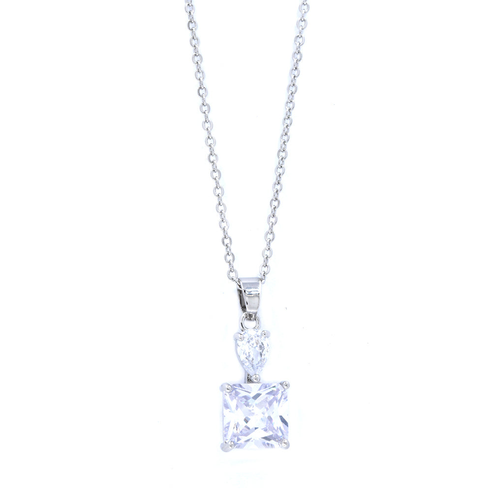 Premium cubic zirconia drop square pendant necklace