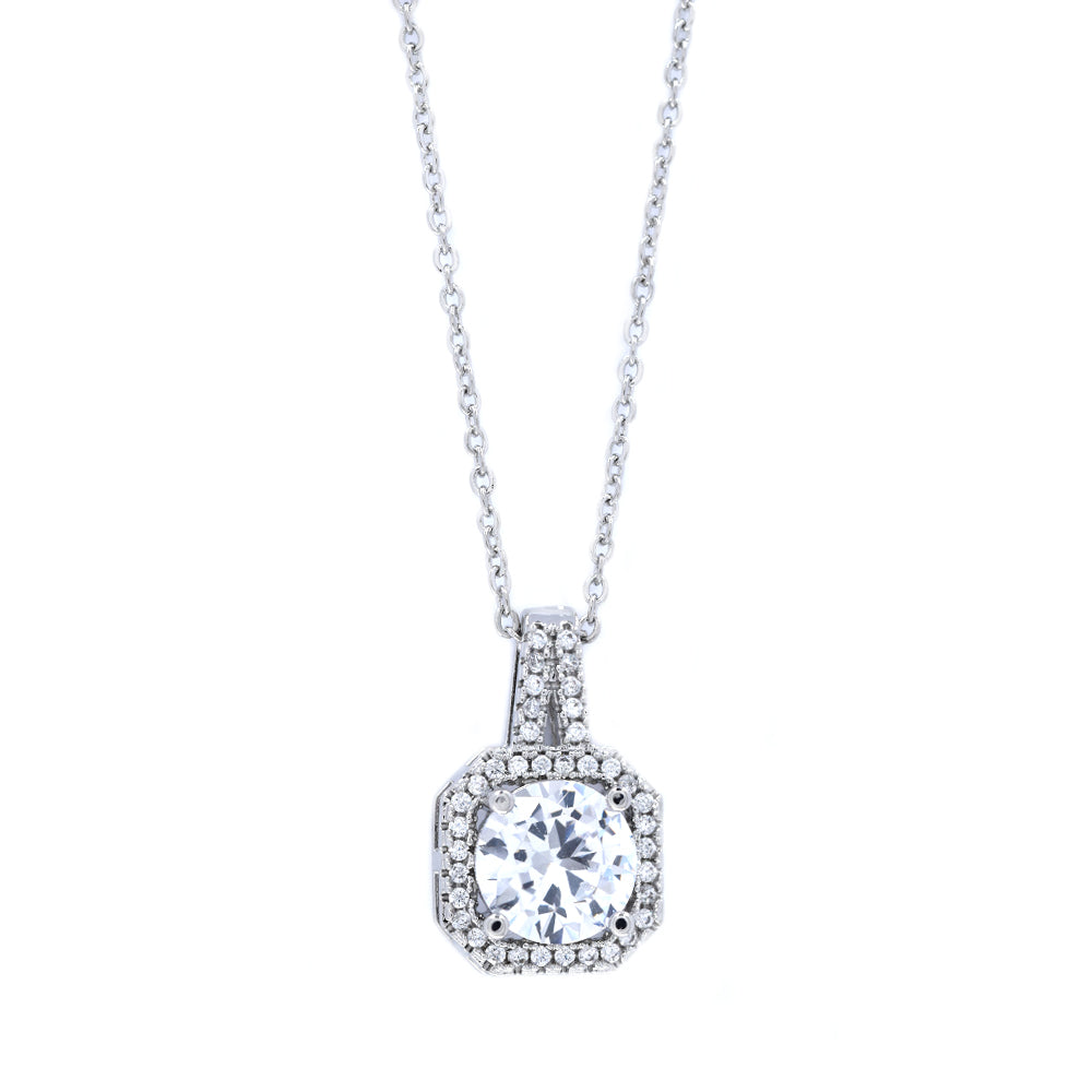 Premium cubic zirconia halo square necklace