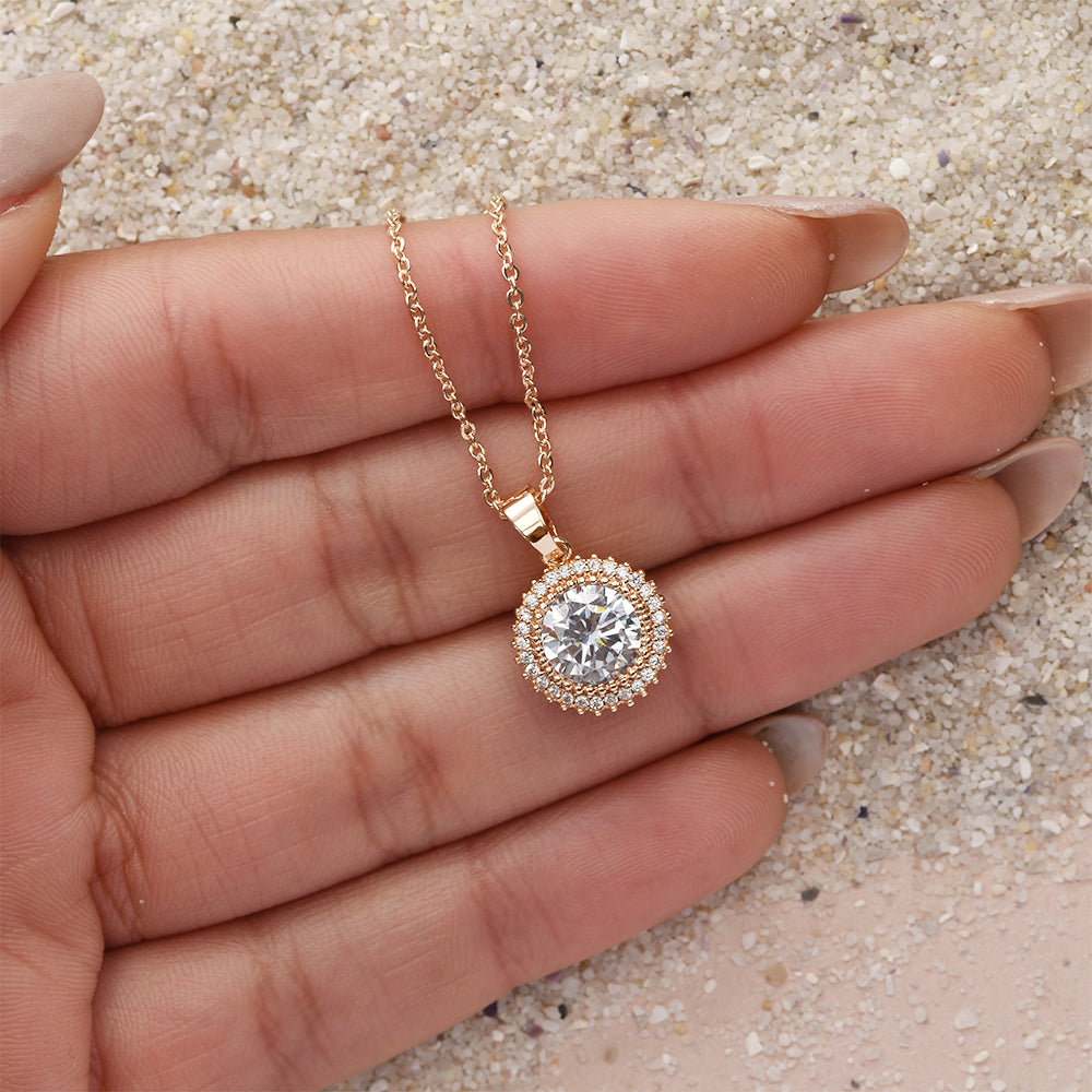 Premium plated Round Halo CZ necklace - CZYN4594