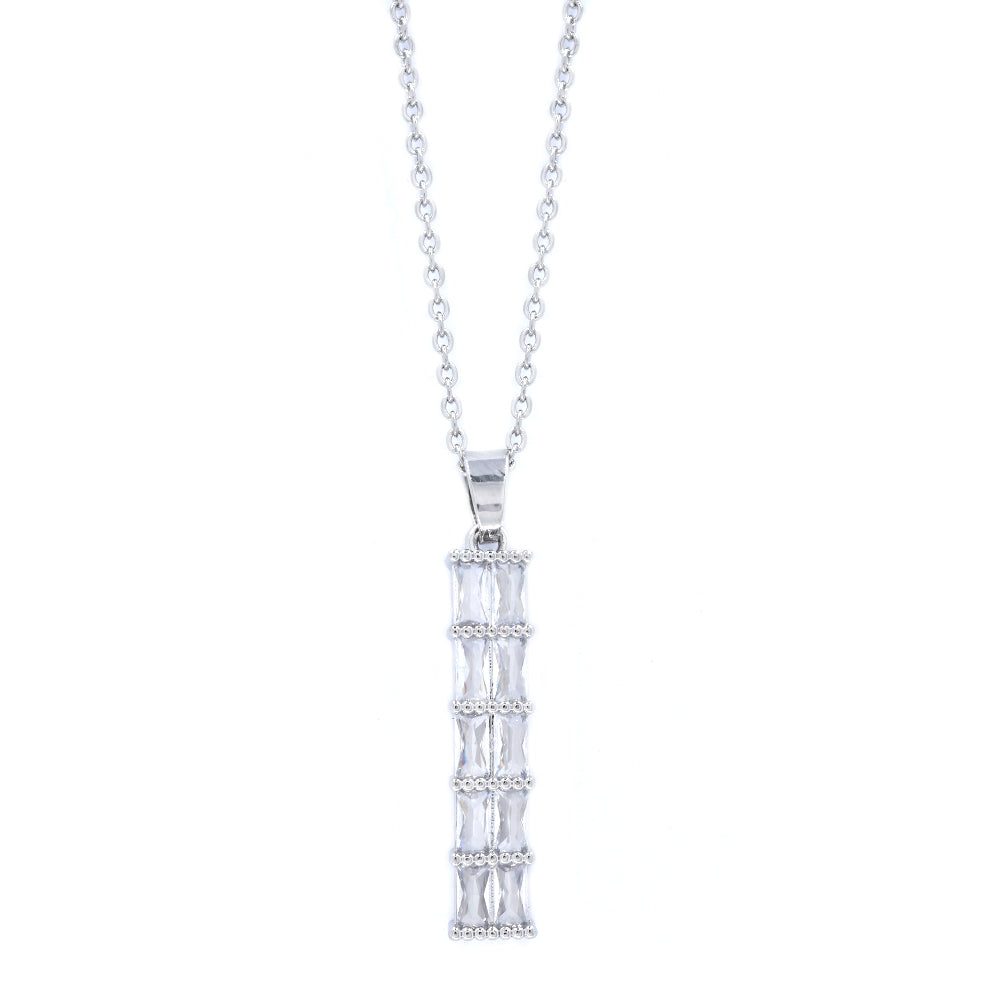 Premium cubic zirconia vertical bar pendant necklace