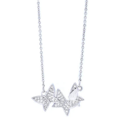 Premium cubic zirconia triple flying butterfly necklace