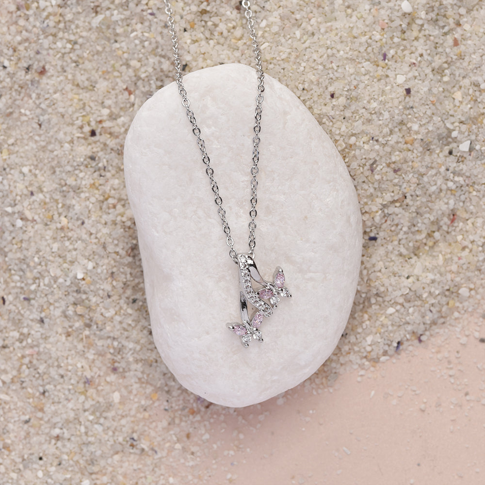 CZYN4601 - Premium plated double CZ butterfly necklace