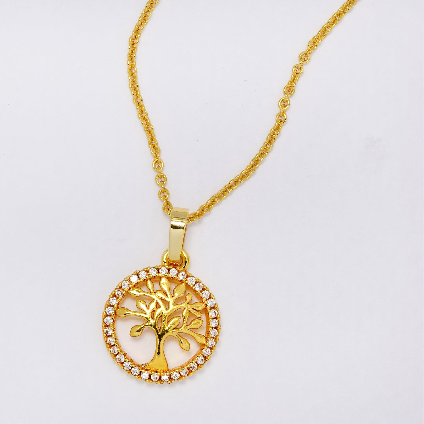 Premium gold plated CZ tree of life necklace