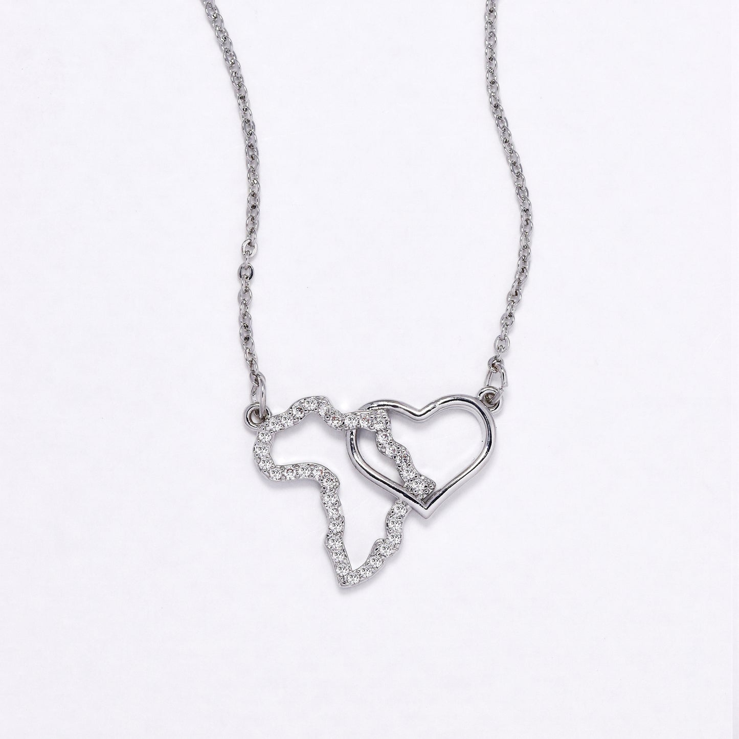 CZYN6171 - CZ heart & african map necklace