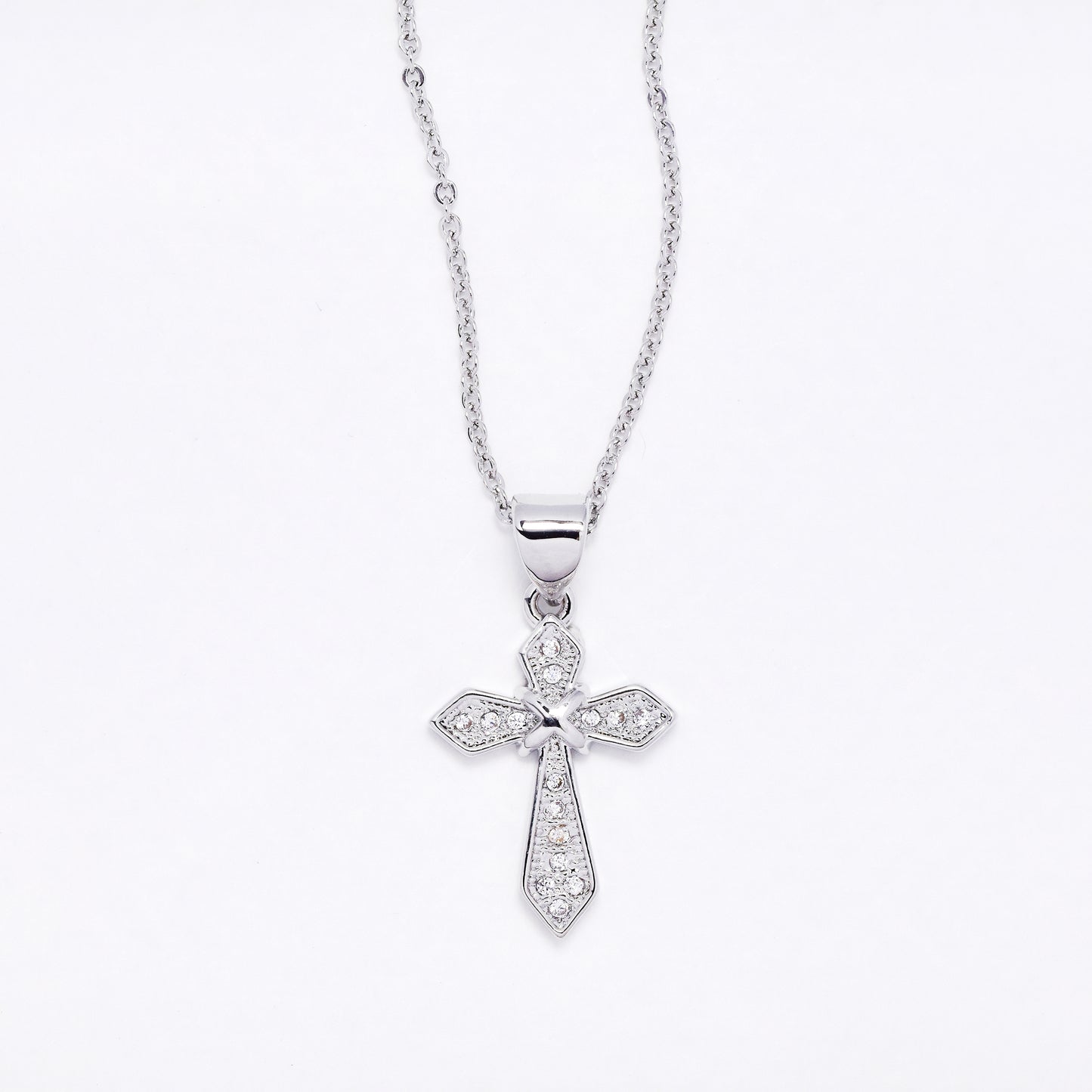 CZYN6177 - CZ curvy cross necklace