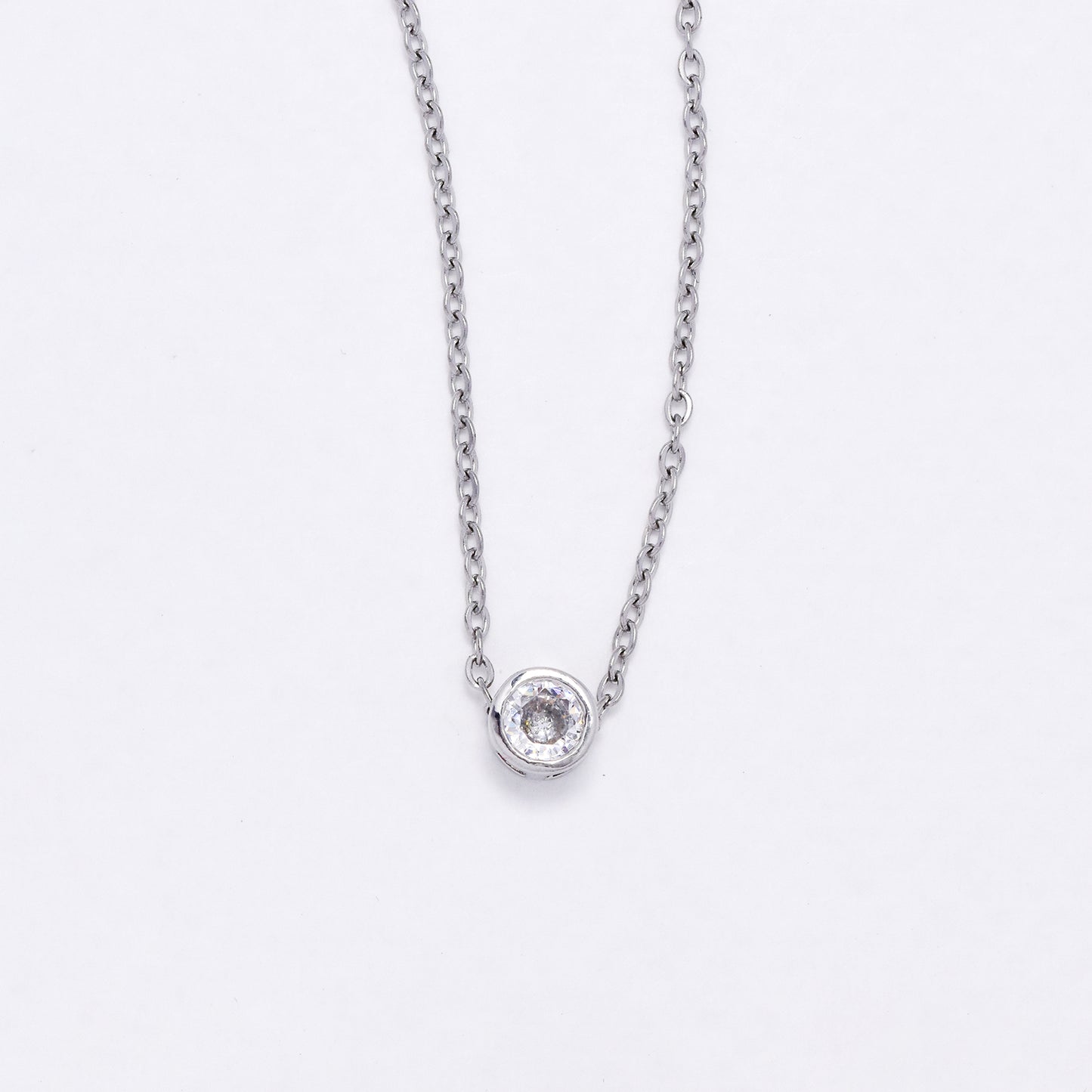 CZYN6225 - 5mm Round CZ Pendant on Chain