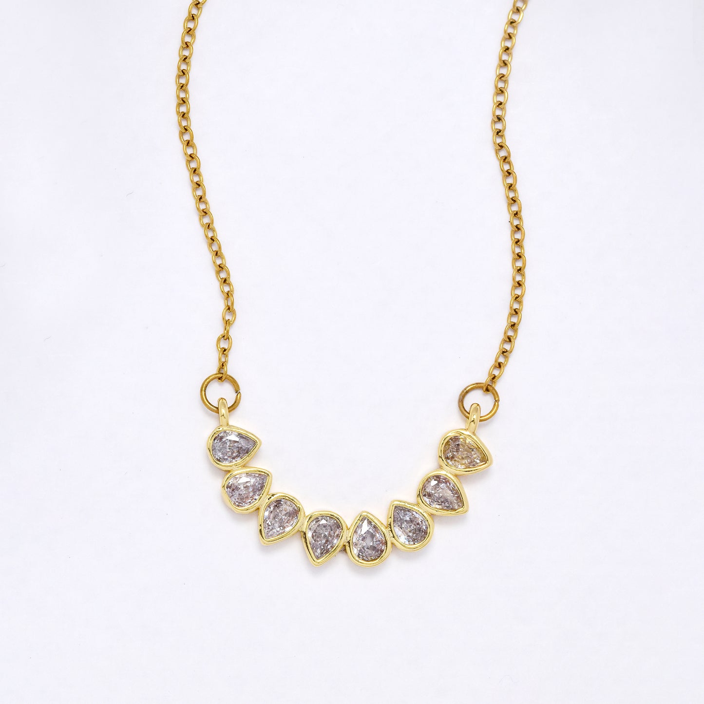 CZYN6228 - Premium brass 5mm CZ Teardrop Centre Charm Necklace