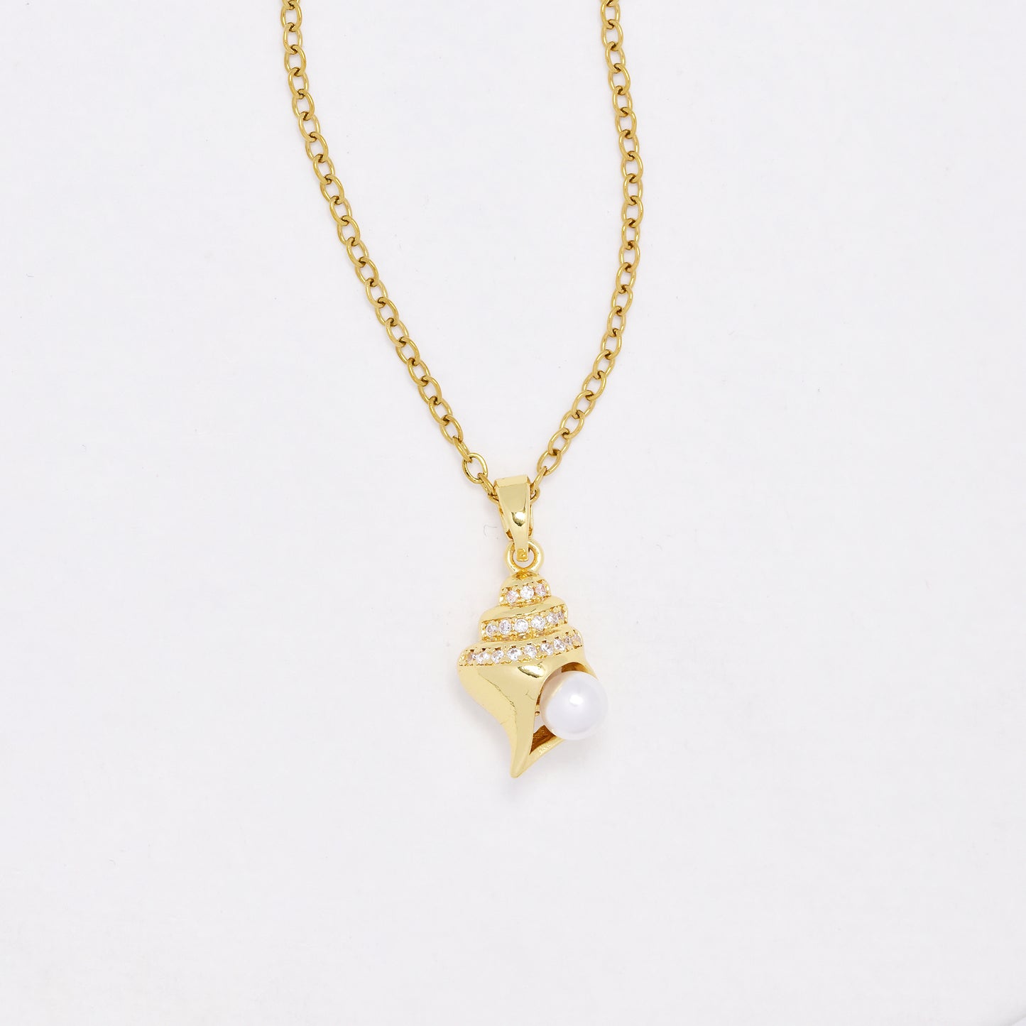 CZYN6466 - Premium 40cm + 5cm CZ conch shell necklace