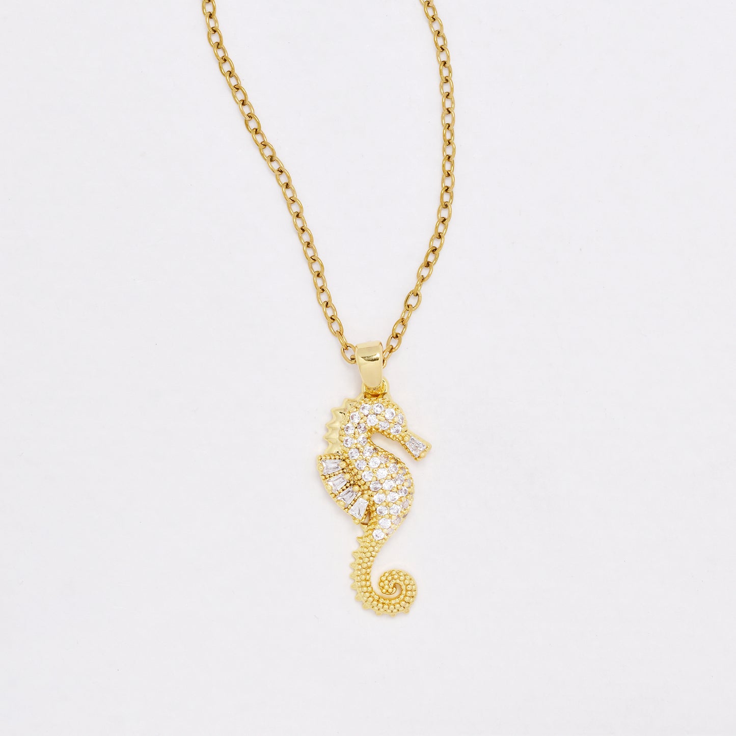 CZYN6471 - Premium 40cm + 5cm CZ seahorse necklace