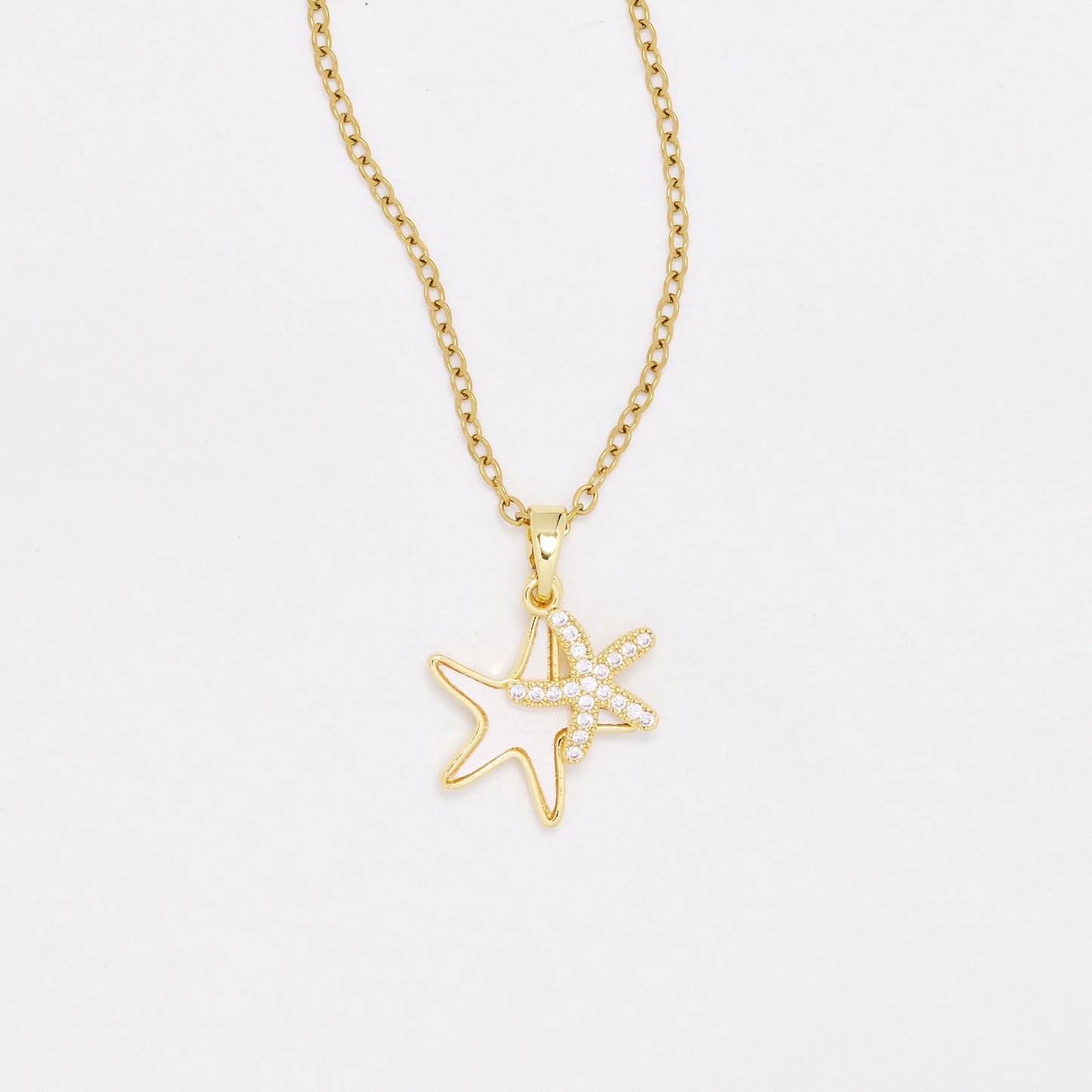 CZYN6473 - Premium brass 40cm + 5cm CZ double starfish necklace